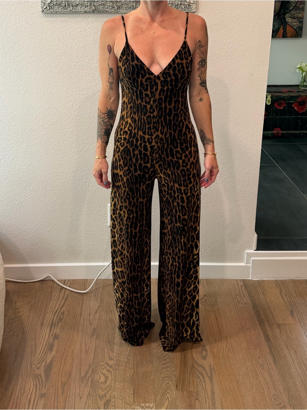 Leopard Print Spaghetti-Strap Jumpsuit in Brown (XS) never worn